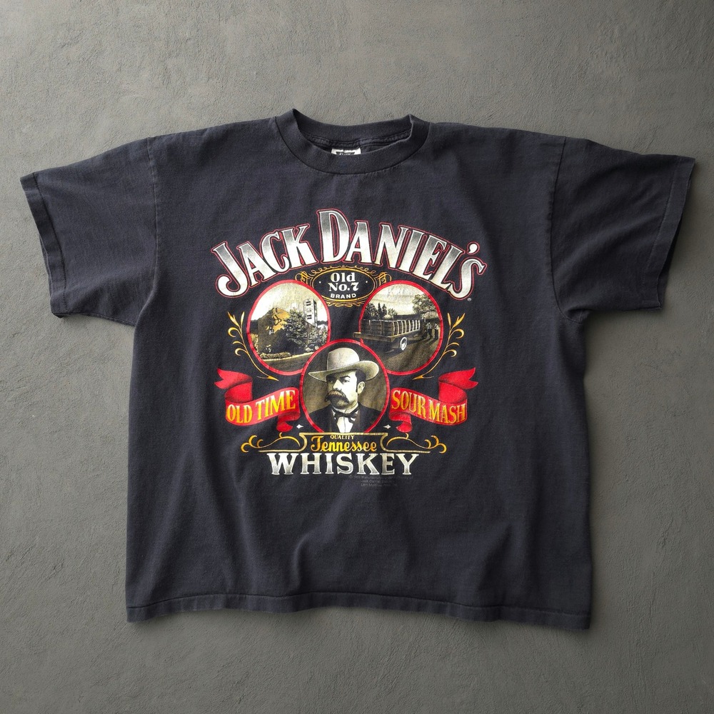 Jack Daniels T-Shirt Mens XL Black Old Time Sour Mash Tennessee Whiskey 1990s